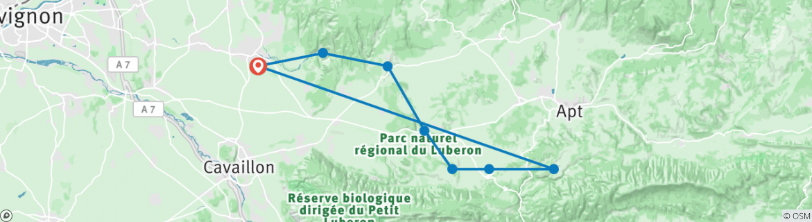 Image of a map showing the route of the tour