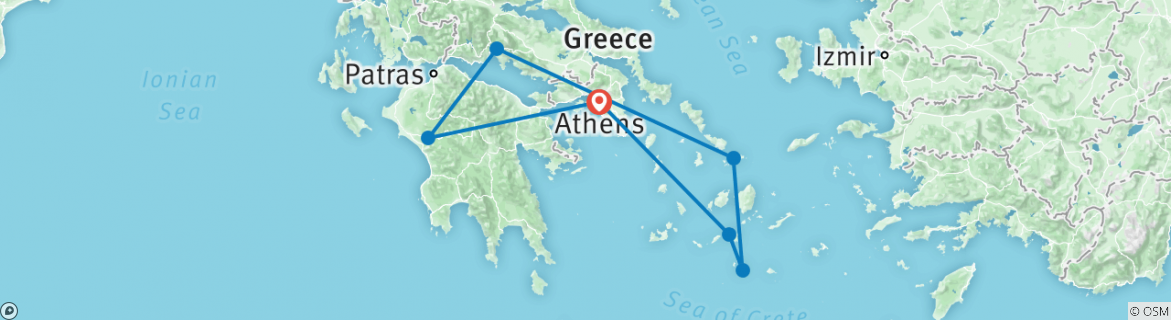 Image of a map showing the route of the tour