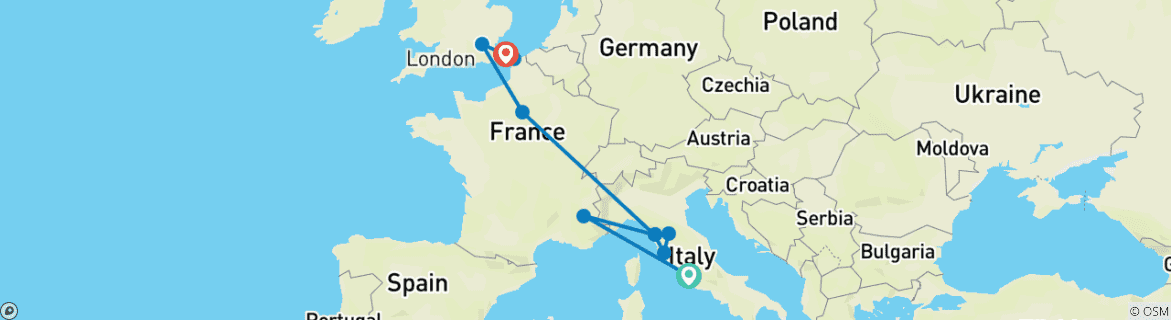 Image d'une carte montrant l'itinéraire du circuit