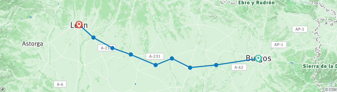 Image of a map showing the route of the tour
