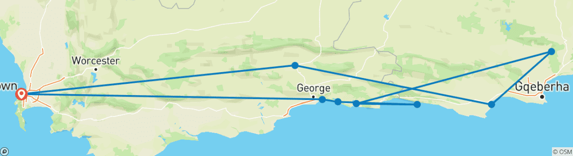 Image d'une carte montrant l'itinéraire du circuit