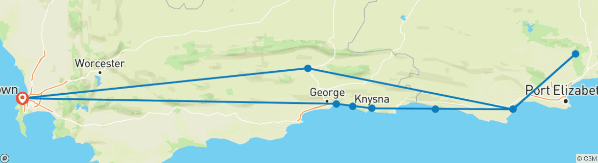 Image of a map showing the route of the tour
