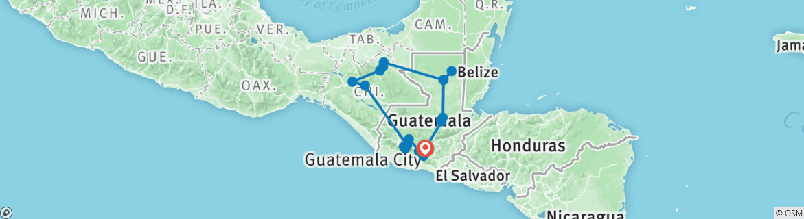 Image of a map showing the route of the tour