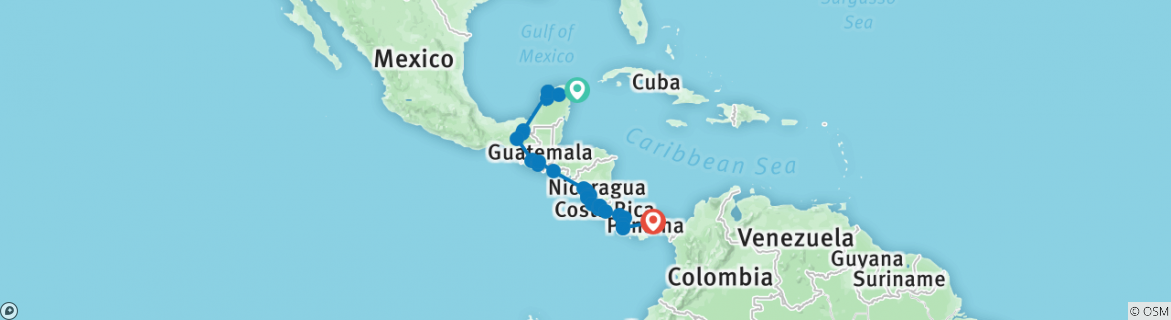 Image of a map showing the route of the tour