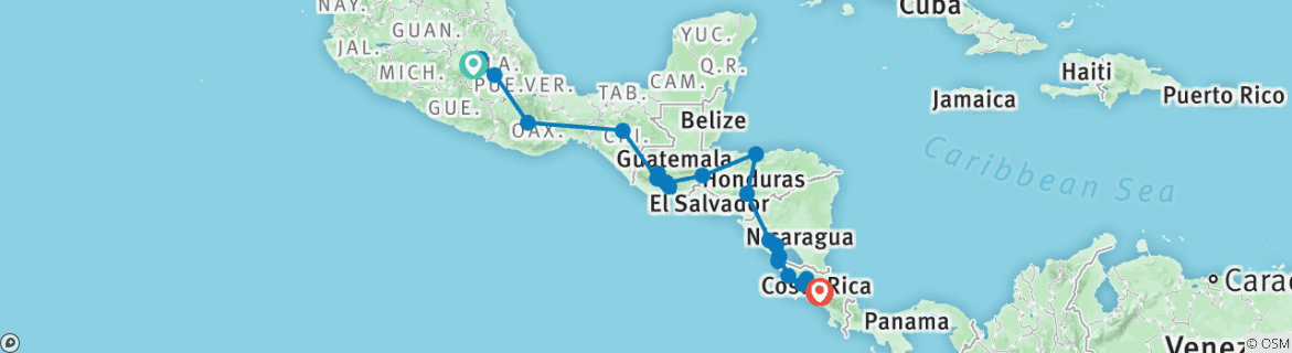 Image of a map showing the route of the tour