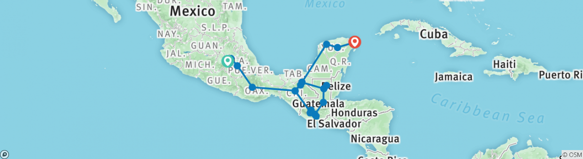 Image of a map showing the route of the tour