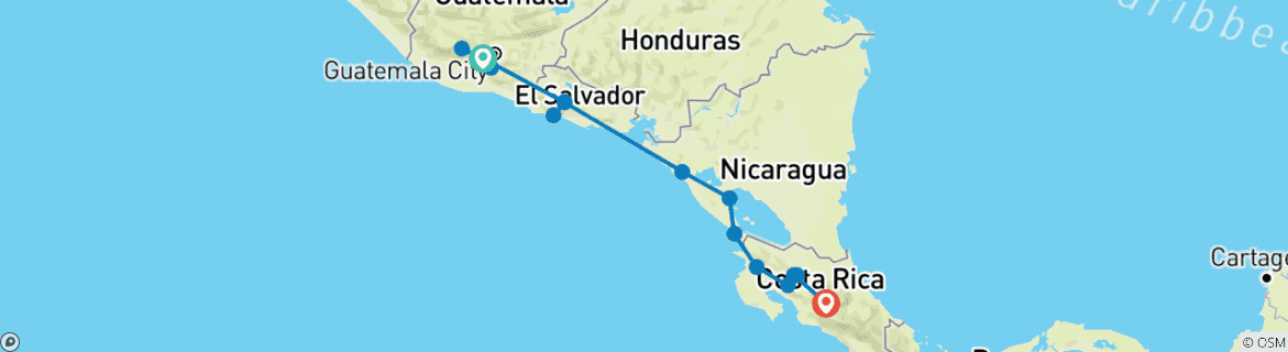 Image of a map showing the route of the tour