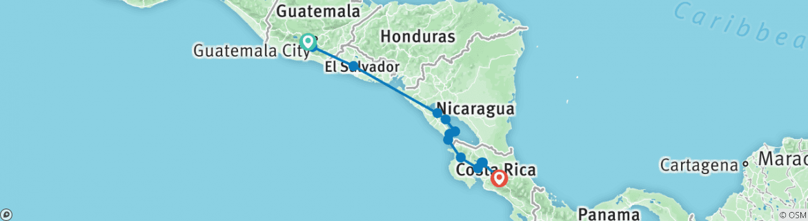 Image of a map showing the route of the tour