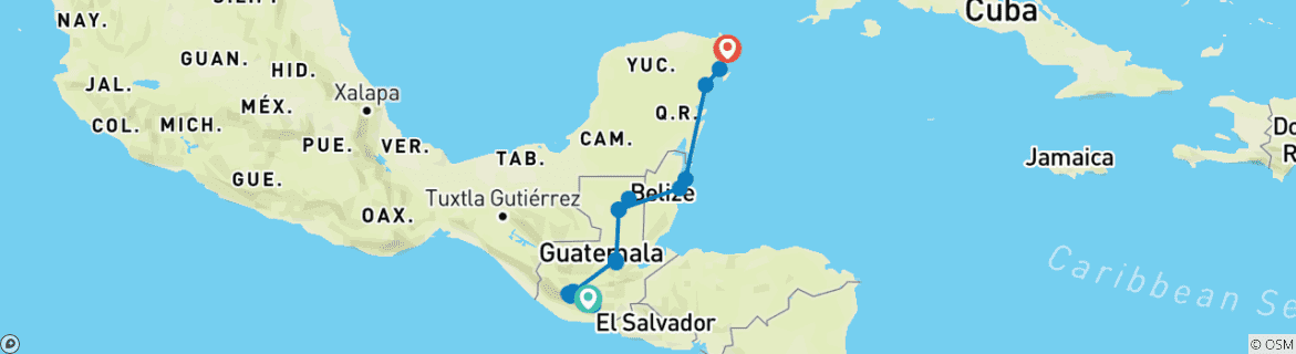 Image d'une carte montrant l'itinéraire du circuit