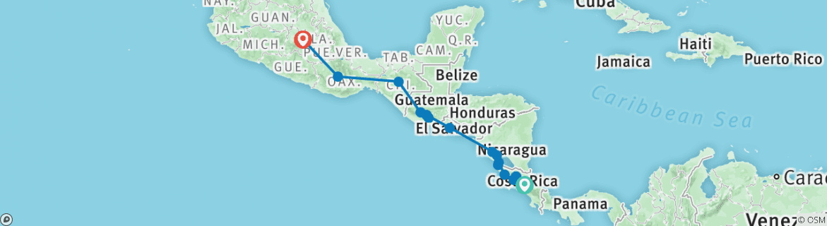 Image of a map showing the route of the tour