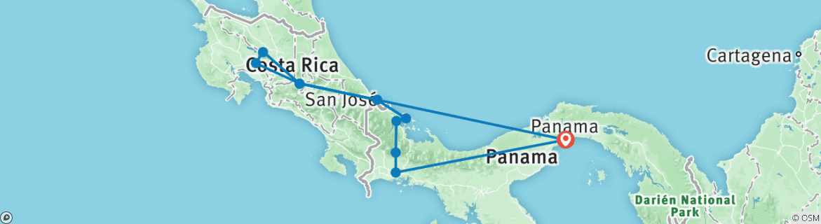 Image of a map showing the route of the tour