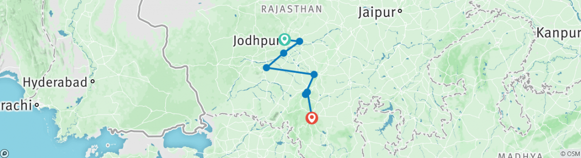Image of a map showing the route of the tour