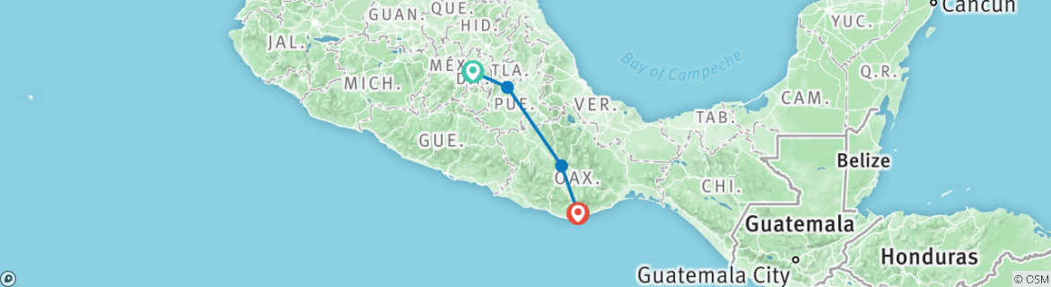 Image of a map showing the route of the tour