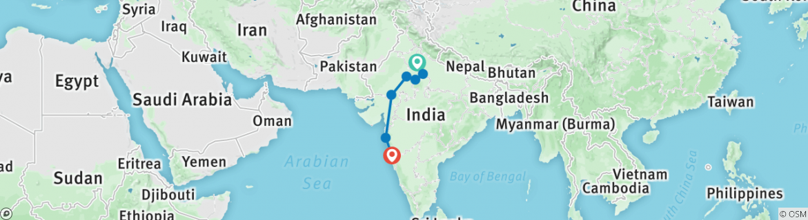Image of a map showing the route of the tour