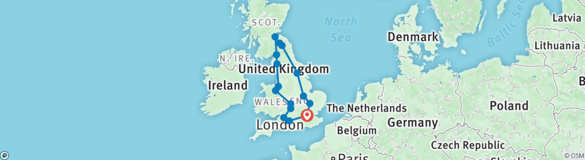 Image of a map showing the route of the tour