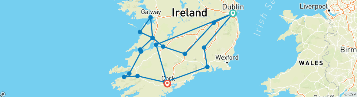 Image of a map showing the route of the tour