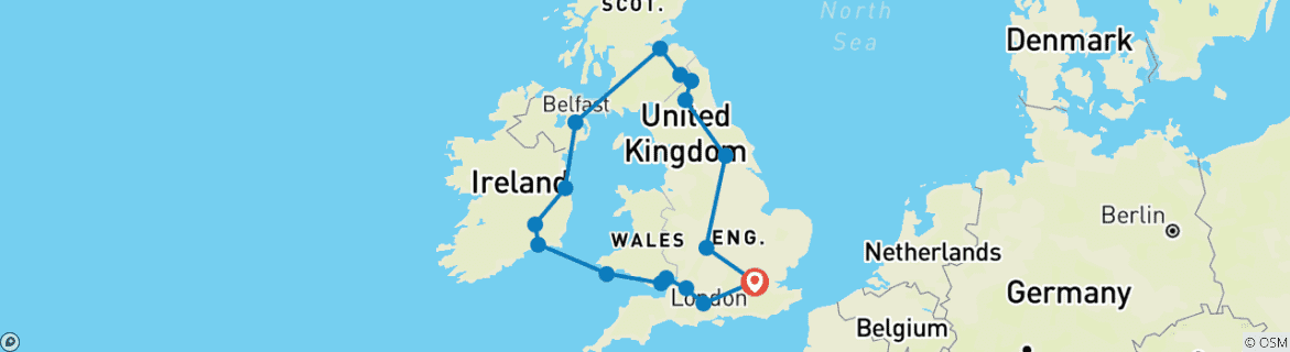 Carte du circuit L'essentiel de la Grande- Bretagne et de l'Irlande