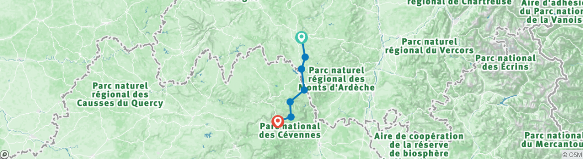 Image of a map showing the route of the tour