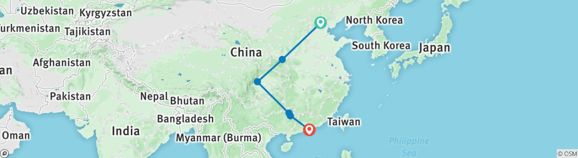 Image of a map showing the route of the tour
