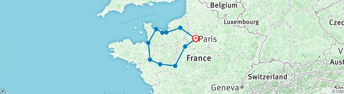 Image of a map showing the route of the tour