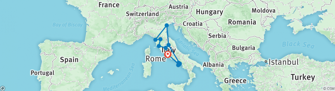 Image of a map showing the route of the tour