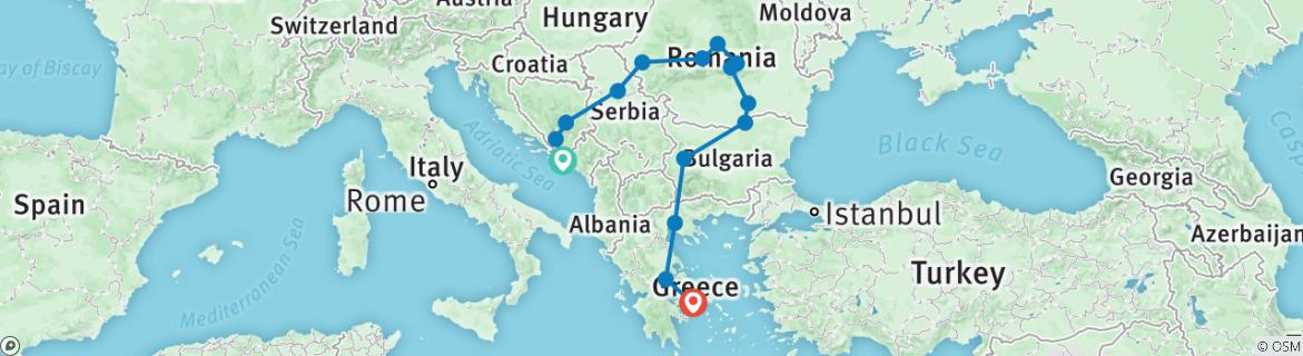 Image of a map showing the route of the tour