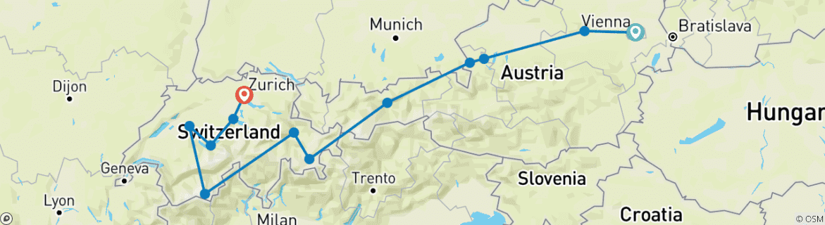Image d'une carte montrant l'itinéraire du circuit