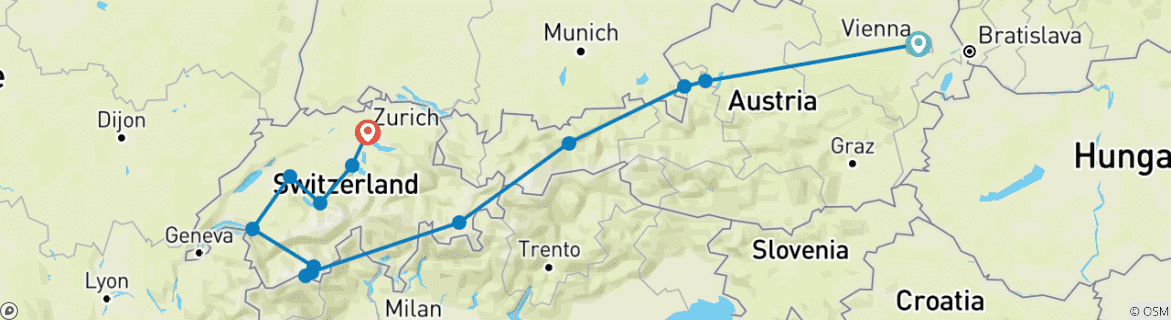 Carte du circuit Le meilleur de l'Autriche et de la Suisse
