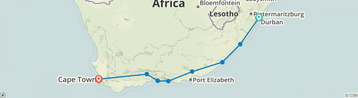 Image of a map showing the route of the tour