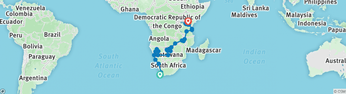 Image of a map showing the route of the tour