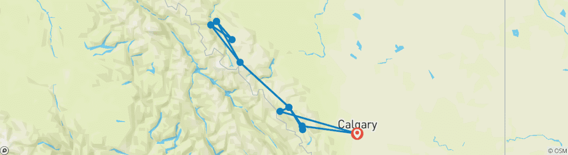 Carte du circuit Les grands centres de villégiature des Rocheuses canadiennes