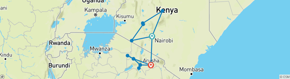 Image of a map showing the route of the tour
