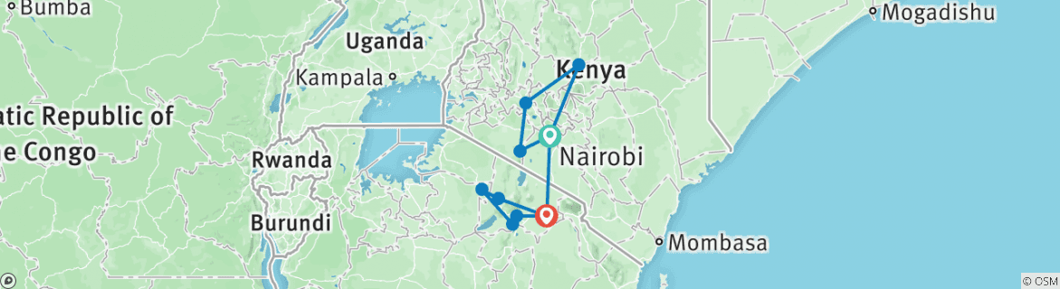 Image of a map showing the route of the tour