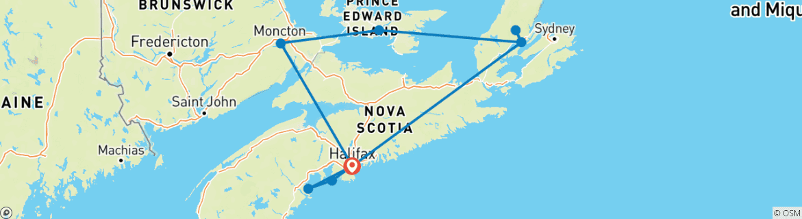 Carte du circuit Merveilles des Maritimes et Cap- Breton pittoresque