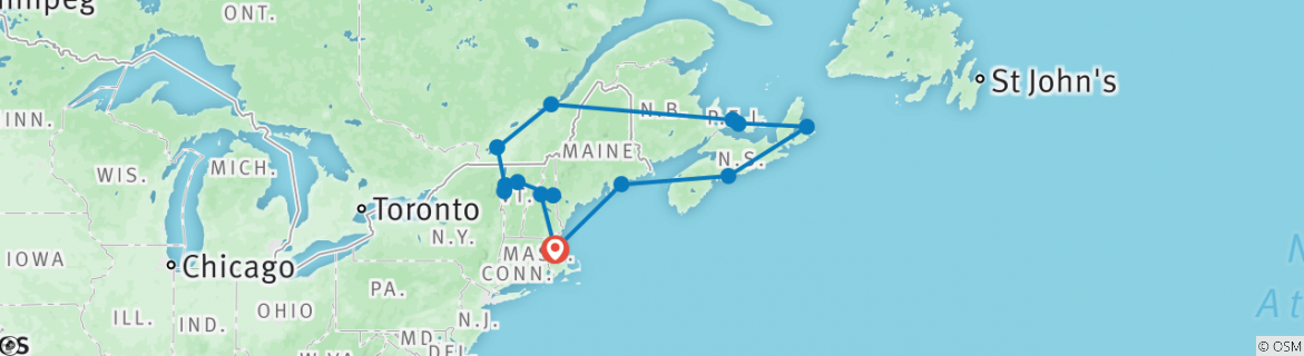 Image of a map showing the route of the tour