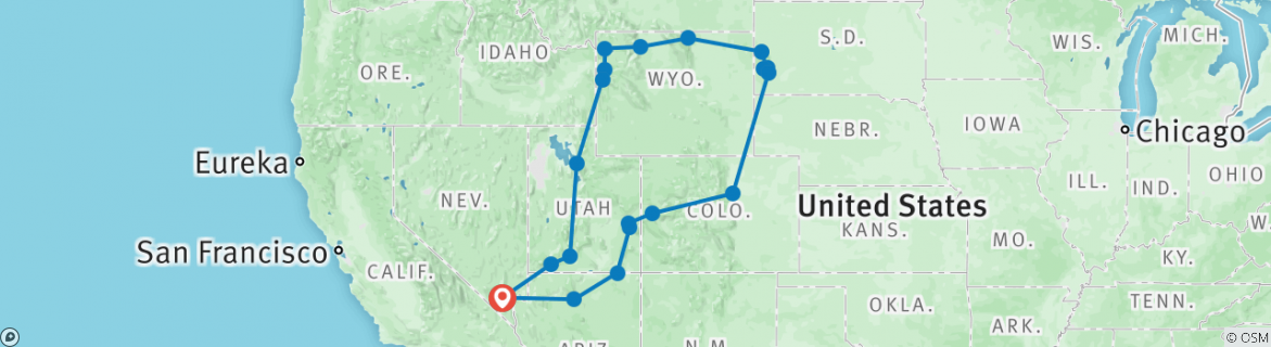 Image of a map showing the route of the tour
