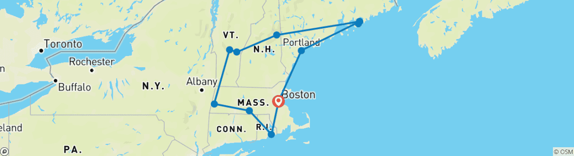 Image of a map showing the route of the tour