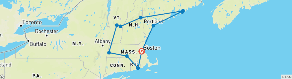 Image of a map showing the route of the tour