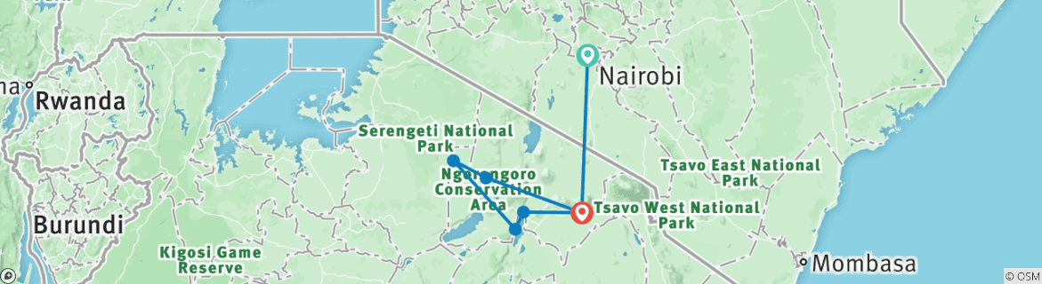 Image of a map showing the route of the tour