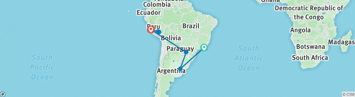 Image of a map showing the route of the tour