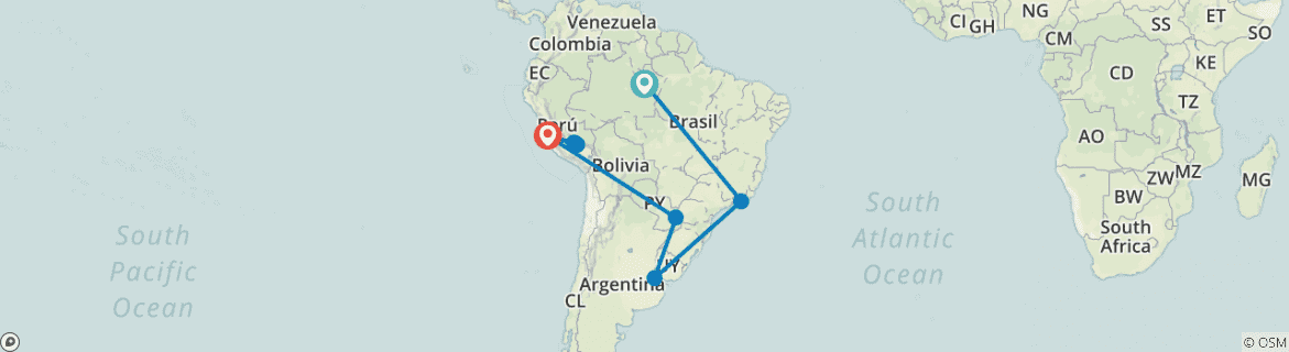 Image of a map showing the route of the tour