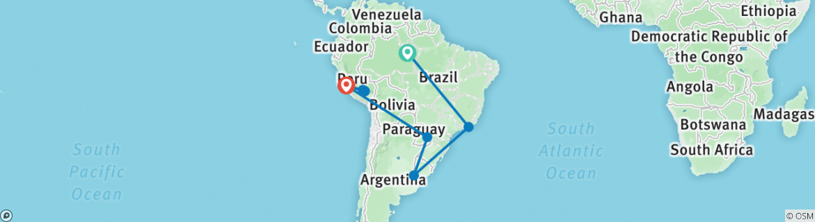 Image of a map showing the route of the tour