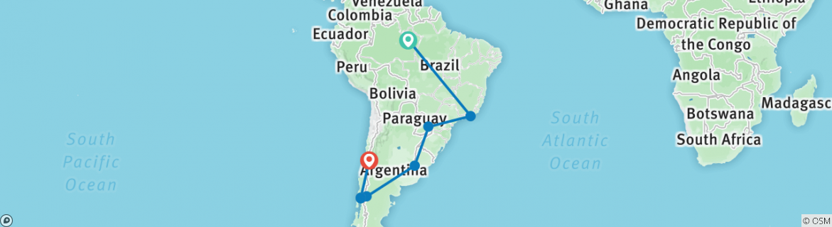 Image of a map showing the route of the tour