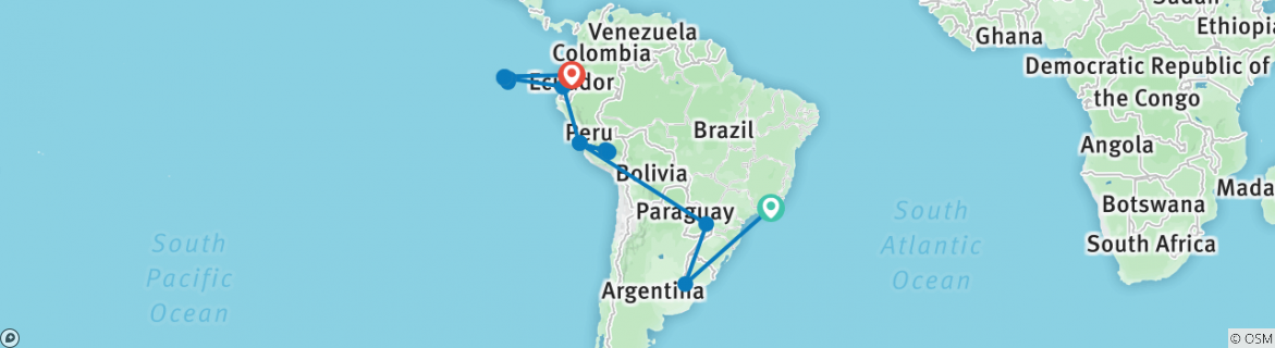 Image of a map showing the route of the tour