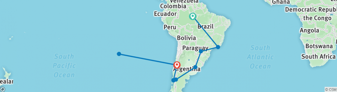 Image of a map showing the route of the tour