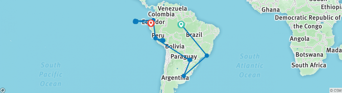 Image of a map showing the route of the tour