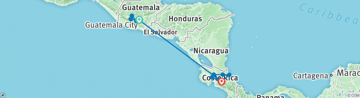 Image of a map showing the route of the tour