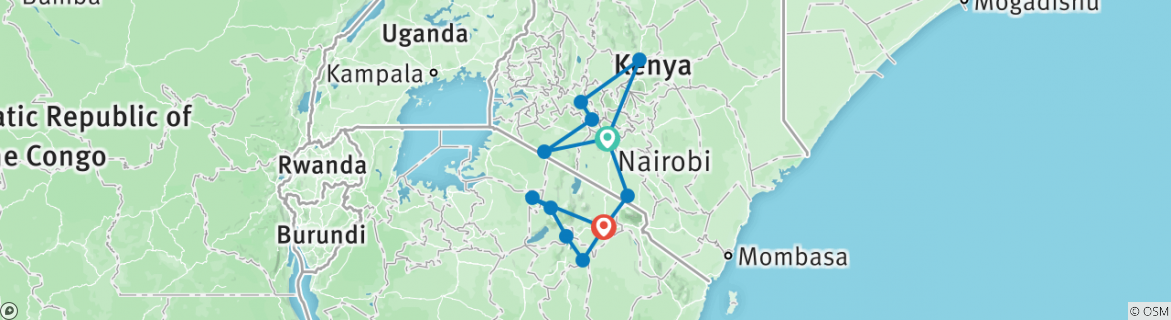Image of a map showing the route of the tour