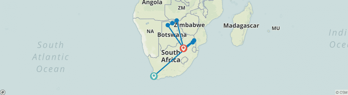 Image of a map showing the route of the tour