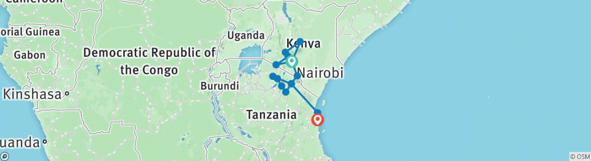 Image of a map showing the route of the tour
